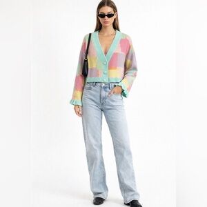 OLIVIA RUBIN Jessie Pastel Cropped Knit Cardigan Preppy Girly Revolve Size Large